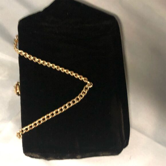 Vintage Black Velvet Shoulder Hand Bag Purse Gold Chain Formal - Picture 2 of 3